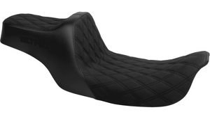 Slyfox High Noon Seat Double Diamond Seat for '97-07 Harley Davidson FLHT/FLTR Touring Models - Black Logo/Black Stitch