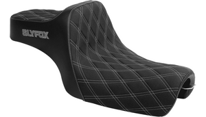 Slyfox High Noon Double Diamond Seat for '04-22 Harley Davidson XL Sportster Models - Silver Logo/Siver Stitching