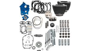 S&S Cycle 132" Power Package Engine Performance Kit for '17-23 Harley Davidson Oil Cooled Touring and '18-23 Softail Models - 550 Gear Drive - Black Granite w/Highlight Fins