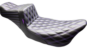 LePera Tailwhip Daddy Long Legs Seat for '08-23 Harley Davidson Touring Models - Black/Purple Double Diamond Stitch