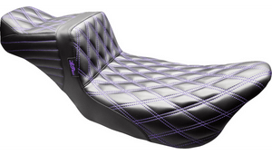 LePera Tailwhip Daddy Long Legs Seat for '08-23 Harley Davidson Touring Models - Black/Purple Double Diamond Stitch