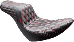 LePera Tailwhip Seat for '18-25 Harley Davidson Low Rider, Low Rider S/ST, Sport Glide Softail Models - Double Diamond/Red Stitch