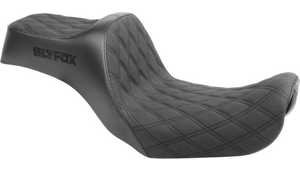 SlyFox High Noon Seat for '06-17 Harley Davidson Dyna FXD/FLD - Double Diamond - Black Logo - Black Stitch