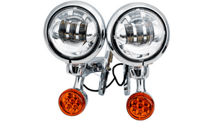 Rivco Light Brackets with 4-1/2" LED Auxiliary Lights and Turn Signals for '96-20 Harley Davidson Touring - Chrome