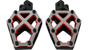 Kodlin NXL Redline Footpegs for '18-Up Harley Davidson Low Rider S/ST, Street Bob, Standard Softail, Pan America, Sportster S Models - Black with Red Accents
