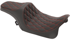 CLEARANCE Drag Specialties Predator III Seat for '08-23 Harley Davidson Touring Models - Double Diamond - Red Stitched