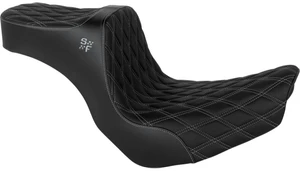 SlyFox Chariot Seat for Harley Davidson Sport Glide FLSB '18-21/ Lowrider FXLR '18-26 Softail Models - Silver Double Diamond Stitch Silver Logo