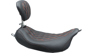 Mustang Wide Tripper Solo Seat w/ Removable Driver Backrest for '08-25* Harley Davidson Touring Models - Double Diamond American Beauty Stitching