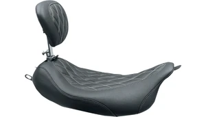 Mustang Wide Tripper Solo Seat w/ Removable Driver Backrest for '08-25* Harley Davidson Touring Models - Double Diamond Gun Metal Gray Stitching