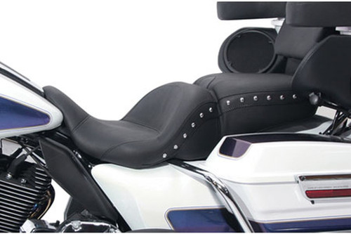 Mustang Seats One-Piece LowDown Seat for Harley Davidson Touring Models 2008-Up -Chrome Studs