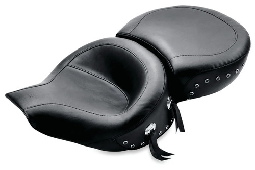 Mustang Standard One-Piece Touring Seat for Harley Davidson Road King '94-96 - Smooth Black Pearl-Centered Studs