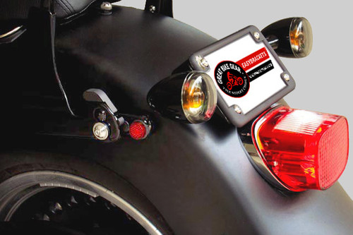 Easy Brackets Turn Signal Relocation Kit & Lay Down License Plate Mount for Softail & Sportster Models '01-Earlier-Black Powder Coat