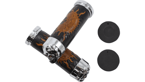 Drag Specialties Skull Grips for '84-21 Harley Davidson Models (Except '08-11 Dressers & Air-Assisted Forks) With Red Eyes (Throttle Sleeve Is NOT Included)