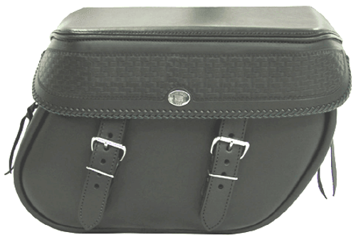 Boss Bags #38 Model  Basket Weave Style w/ a Braided Lid Valence for Harley Models