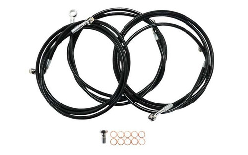 L.A. Choppers Stainless Steel Brake Lines for '14-16 FLHT/FLHR/FLHX (W/ ABS) -for 12-14" Ape Hangers, Black Vinyl-Coated Stainless Steel