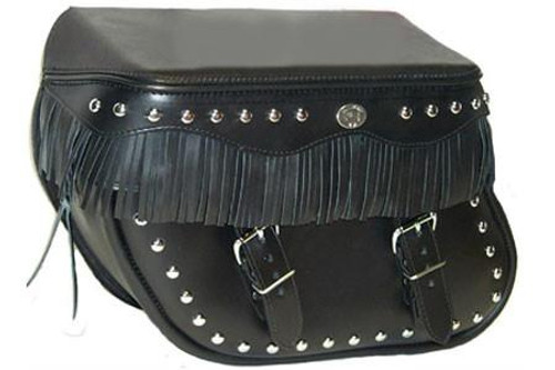 Boss Bags Close Fitting #40 Model Studded Body and Lid w/ Fringed Lid Valence for Softail Models