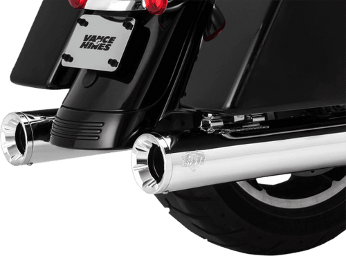 Vance & Hines 4 inch Eliminator Slip-On Mufflers for '17-Up FL Models -Chrome w/ Chrome End Cap