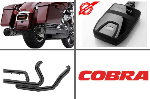 Cobra Complete Stage 1 Power Package for '17-20 Harley Davidson Touring with Black Race Pro Slip Ons