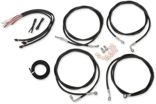 LA Choppers Complete Handlebar Cable Kit for '17-20 Up Harley-Davidson Touring 15"-17" Ape Hangers - Black Vinyl Stainless Braided  WITH ABS (Does Not Include Electronic Throttle Control Extension)