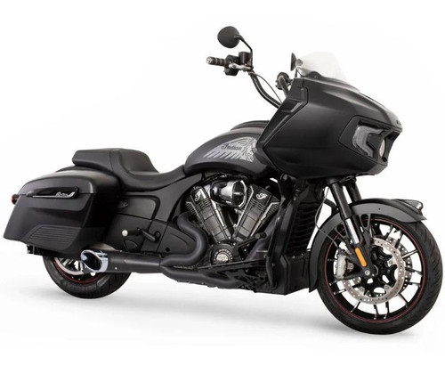 Freedom Performance Black 2-1 Turn Out Side Dump Exhaust w/ Chrome Slash 4.5" End Tip for '20-Up Indian Challenger, Pursuit