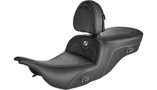 Saddlemen Heated Road Sofa Carbon Fiber Seat with Driver Backrest '97-07 Harley Davidson FLHT/FLTR Touring Models