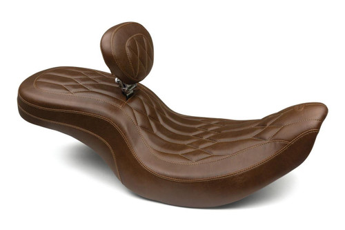 Mustang Wide Tripper One-Piece Seat with Drivers Backrest for Indian Touring Models '14-Up - Brown