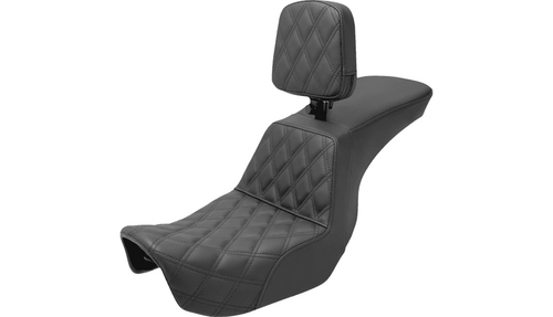 Saddlemen Tour Step Up Seat with Rider Backrest for '06-17 Harley Davidson Dyna Models - Front Lattice Stitch