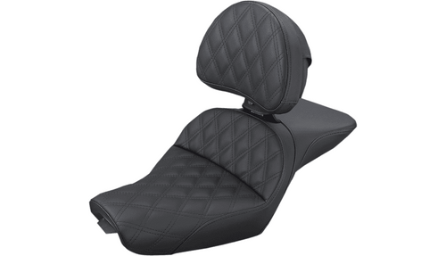 Saddlemen Explorer Seat with Rider Backrest for '04-20 Harley Davidson XL Sportster 4.5 Gal Tank - Lattice Stitched - Black