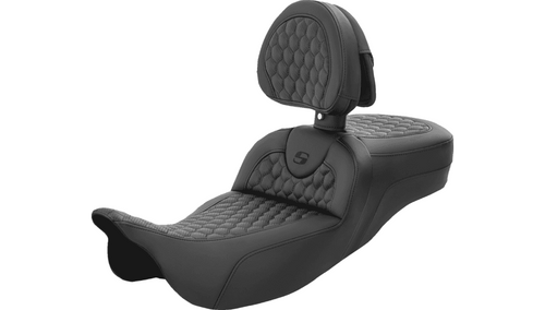 Saddlemen Extended Reach Honeycomb Roadsofa Seat with Driver Backrest for '08-Up Harley Davidson Touring Models (Not for '24-Up FLHX/FLTR Models)