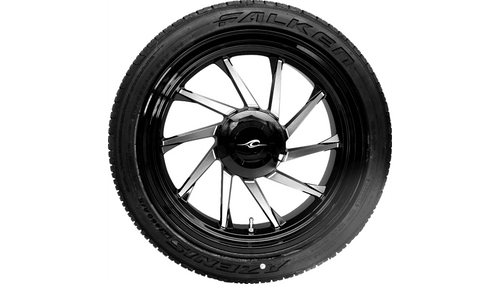 Coastal Moto Rear Hurricane 3D Rear Right Wheel/Tire Combination for '09-23 Harley Davidson Trike Models - Black Cut (18") | Falken Tire (215/45ZR18)