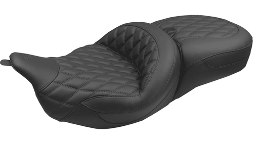 Mustang Double Diamond Super Touring Seat without Driver Backrest for '08-23* Harley-Davidson FL Touring, '24-Up Road King Special, Limited Ultra (Select Stitching Color)