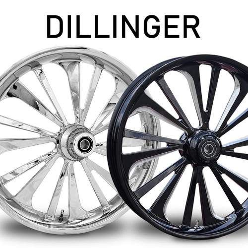 RC Components Dillinger Forged Billet Wheels for Harley Davidson Softail, Dyna, Sportster and V-Rod Models (Select Finish)