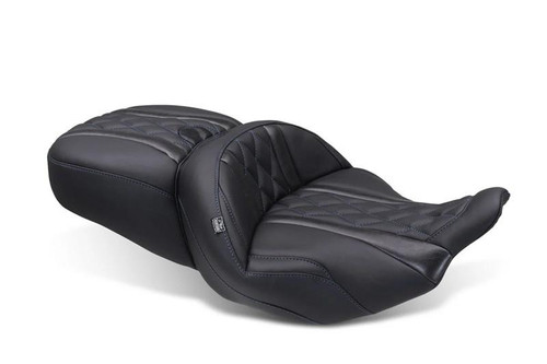 Mustang Deluxe Diamond Super Touring Standard Reach One Piece Two Up Touring Seat for '24-Up Harley Davidson Street Glide and Road Glide Models and '23-Up CVO FLHXSE, CVO FLTRSE Models (Select Stitching Color)