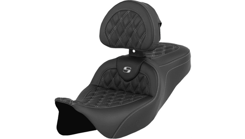 Saddlemen Roadsofa Seat with Backrest for '08-23 Harley Davidson Touring (Not for '23-24 CVO FLHXSE and CVO FLTRSE) Silver Lattice Stitch