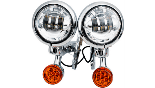 Rivco Light Brackets with 4-1/2" LED Auxiliary Lights and Turn Signals for '96-20 Harley Davidson Touring - Chrome