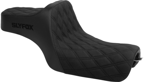 Slyfox High Noon Double Diamond Seat for '04-22 Harley Davidson XL Sportster Models - Black Logo/Black Stitching