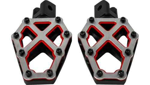 Kodlin NXL Redline Footpegs for '18-Up Harley Davidson Low Rider S/ST, Street Bob, Standard Softail, Pan America, Sportster S Models - Black with Red Accents