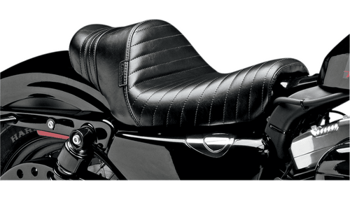 CLEARANCE LePera Stubs Spoiler Pleated Seat for Harley Davidson Sportster XL '04-'23 - Black w/ Black Stripes 