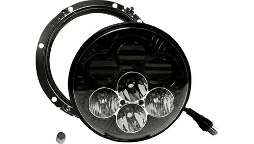 Custom Dynamics Shark Demon 7” Round LED Headlight with Color Changing Backlight for '95-13 Harley Davidson Touring, '09-13 Trike, '12-17 FLD Models