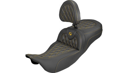 Saddlemen Extended Reach Roadsofa Seat with Driver Backrest for '08-25* Harley Davidson Touring Models - Carbon Fiber / Lattice Stitch -Select Stitching Color (Not for '24-Up FLHX/FLTR Models or '23-Up CVO)