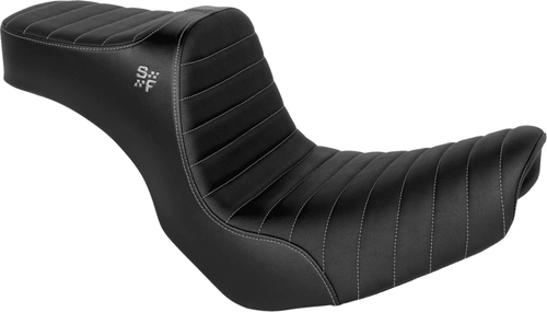SlyFox Chariot Seat for Harley Davidson Sport Glide FLSB '18-21/ Lowrider FXLR '18-26 Softail Models - Silver Classic Stitch Silver Logo