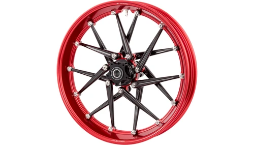 Arlen Ness Spoken Forged Wheel for Harley Davidson - Red Rim/Black Spokes - 21x3.5