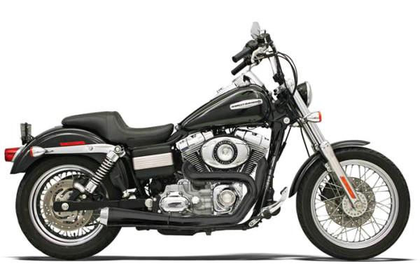 Bassani Road Rage 2-Into-1 System for Harley-Davidson FXD/FXDWG '91-17 - Black, Short Meg w/ Heat Shields