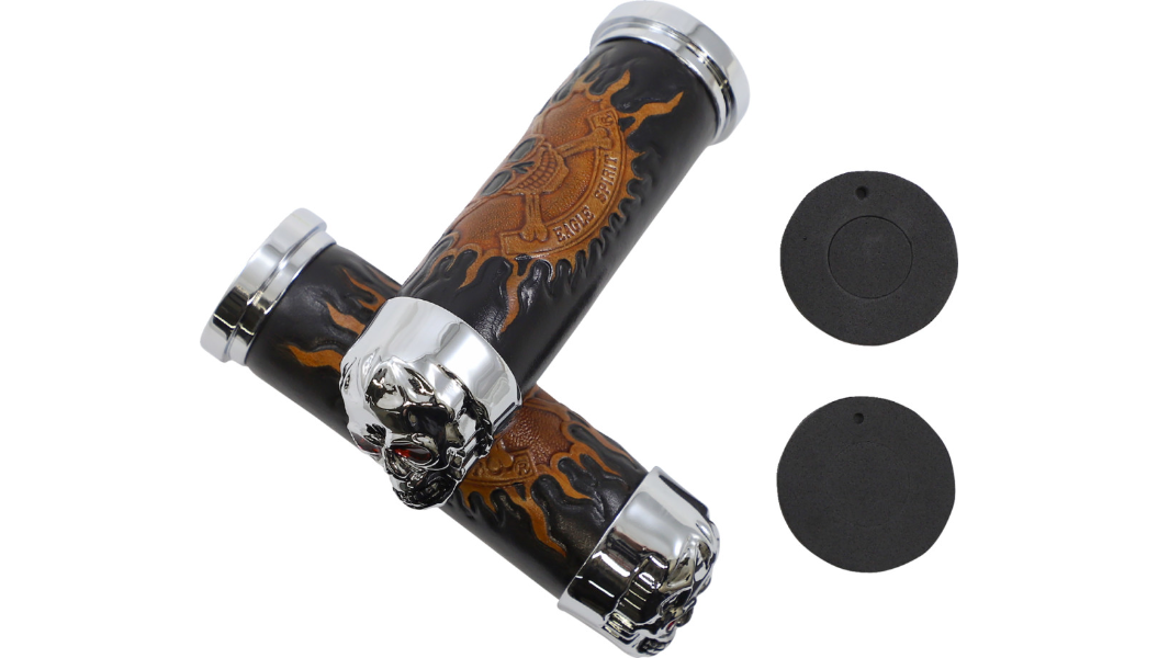 Drag Specialties Skull Grips for '84-21 Harley Davidson Models (Except '08-11 Dressers & Air-Assisted Forks) With Red Eyes (Throttle Sleeve Is NOT Included)