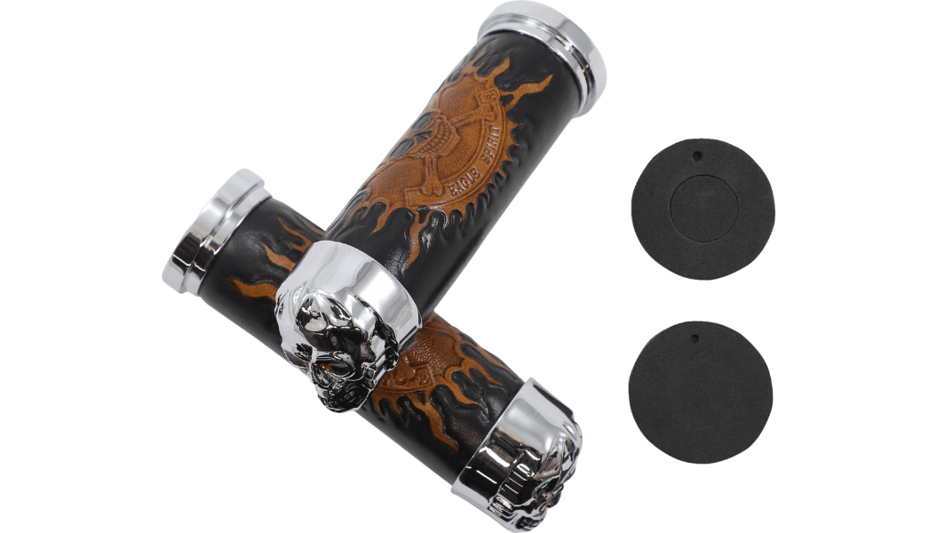Drag Specialties Skull Grips for '84-21 Harley Davidson Models (Except '08-11 Dressers & Air-Assisted Forks) With Red Eyes (Throttle Sleeve Is NOT Included)