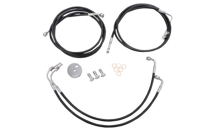 L.A. Choppers Stainless Steel Brake Lines for '09-13 FLHT/FLHR/FLHX (W/ ABS) -for 15-17" Ape Hangers, Black Vinyl-Coated