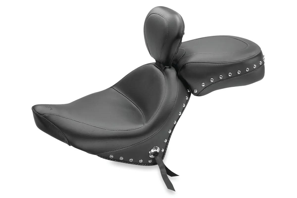 Mustang  Two-Piece Wide Seat with Driver Backrest  for Victory Vegas, Kingpin & 8-Ball '03-up -Studded NOT FOR KINGPIN TOUR/JACKPOT or HAMMER 8-BALL