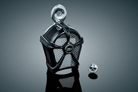 Kuryakyn Mach 2 Horn Cover for '95-13 H-D models equipped with the 'Cowbell' horn -Gloss Black with Chrome Mesh
