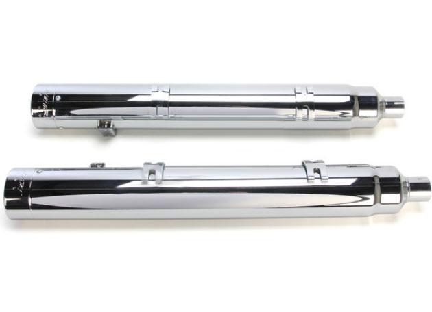 Rinehart Racing 4 Inch Slip On Mufflers for '14-Up Indian Challenger, Chieftain, Roadmaster & Springfield - Chrome w/ Chrome Tips