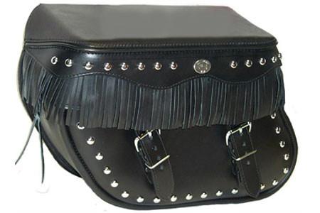 Boss Bags Close Fitting #40 Model Studded Body and Lid w/ Fringed Lid Valence for Softail Models